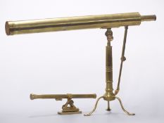 Georgian Ramsden London brass refractor telescope on adjustable tripod stand, engraved to top of