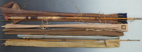 Split cane fly fishing rods including The Colonel by Allcocks, trout rod with spare top crop, twin-