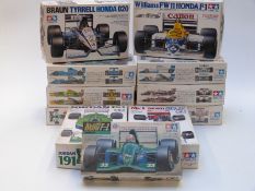 Ten Tamiya model Formula 1 cars constructed from kits, all in original boxes