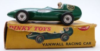Dinky Toys diecast model Vanwall Racing Car with green body, white driver and racing number 35