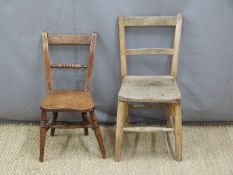 Two child's chairs, one with spindle turned decoration to back