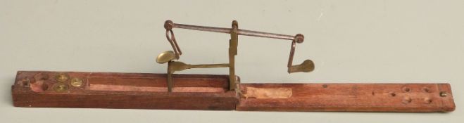Georgian mahogany cased folding guinea or sovereign scale and weights