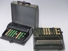 Two vintage mechanical calculators one Plus the other Contex in carry case
