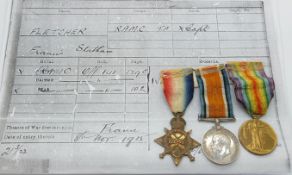 British Army WWI medals comprising 1914/1915 Star, War Medal and Victory Medal named to Capt F S