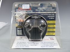A pair of Deben Slim Electronic Hearing Protection ear defenders DS4121, new in original packaging