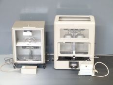 Two cased sets of laboratory beam scales, one marked to beam County Borough of Newport and with