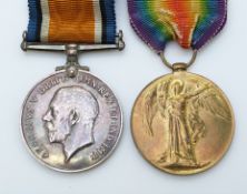 British Army WWI medals comprising War Medal and Victory Medal named to D.14607 Pte. W.T.Brooks,