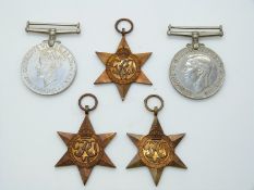 British Army WWII medals comprising the 1939/1945 Star, Africa Star, Italy Star, War Medal and