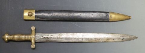 French 1831 pattern Foot Artillery short sword inscribed 1846 to the 48cm blade, stamped 1-139 to