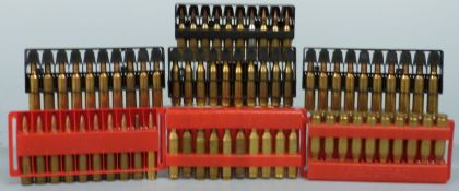 Eighty .243 rifle cartridges, all in cartridge holders. PLEASE NOTE THAT A VALID RELEVANT FIREARMS/
