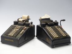 Burrough's Portable vintage printing mechanical calculator and a further similar machine