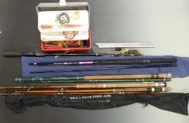 Browning 3000 fishing rod and a split cane pike rod, travel rod etc