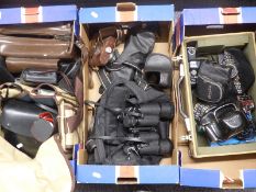 A quantity of cameras, photographic accessories etc including Praktica MTL3 SLR camera with Pentacon