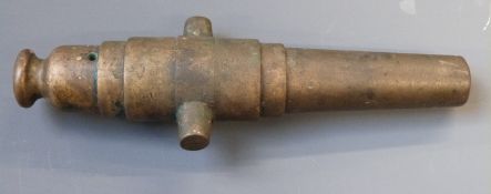Brass multi-stage desk or signalling cannon barrel, 15.5cm long