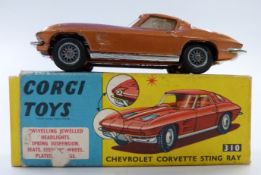 Corgi Toys diecast model Chevrolet Corvette Stingray with bronze body and yellow interior 310, in