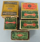 One hundred and fifty one .22 rifle cartridges, in six vintage boxes. PLEASE NOTE THAT A VALID