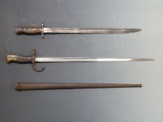 British Army P1907 bayonet by Sanderson, blade length 43cm together with a French M1874 bayonet with