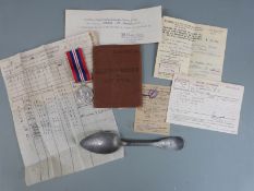 U-Boat pewter spoon bearing insignia for UB-5 from WWI, together with WWII medal and associated