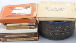 Twelve 9.5mm Popeye cine film reels to include examples marked 'Goonland', 'Hypnotist', 'I Eats My