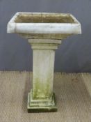 Garden bird bath on square reeded base, height 63cm