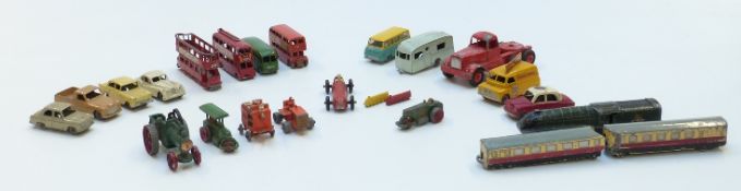Twenty four Dinky Toys and Matchbox Lesney 1075 series diecast model vehicles including trains,