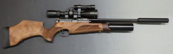 BSA R-10 Mk2 .177 PCP air rifle with shaped and chequered semi-pistol grip, sound moderator, Hawke