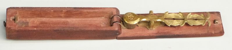 19thC rocker type sovereign balance or scale in folding wooden case