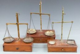 Three sets of travelling beam scales, one W A Webb Ltd, York, another Avery, height of tallest 40cm