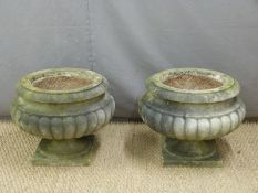A pair of hand carved Italian marble planters or garden urns, diameter 45, height 35cm