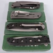 Four CRKT pocket knives, two M16-012, a Pazoda and a Drifter