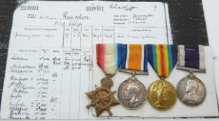 Royal Navy WWI medals comprising 1914/1915 Star, War Medal and Victory Medal, named to 210691 W