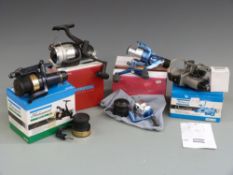 Four Shakespeare fixed spool reels comprising Onset 5000, Ardent GLX, Mach 2xt and Tidewater 50