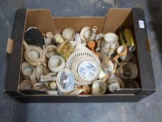 Collection of souvenir ware including unusual cruets formed as binoculars, serpentine lighthouse,