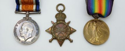 British Army WWI medals comprising 1914/1915 Star, War Medal and Victory Medal named to 13937 Pte.