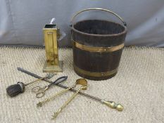 Coopered Listers bucket, height 42cm and fire accessories