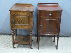 Maple & Co burr walnut bedside cabinet together with a later mahogany example