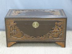 Carved Chinese/ Hong Kong chest with camphor wood lining, H50 x W93 x 45cm