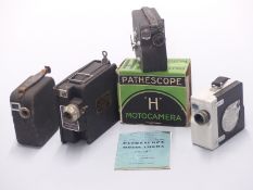 Four vintage 9.5mm cine cameras comprising Pathescope H, Pathescope Prince, Campro combined