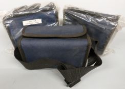 Three canvas cartridge/ shooting bags with shoulder straps in blue and black, new two in original