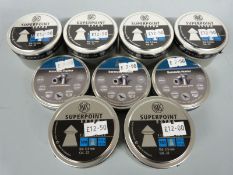 Nine tins of .22 air rifle pellets comprising six RWS Superpoint Extra and three H & N Sport