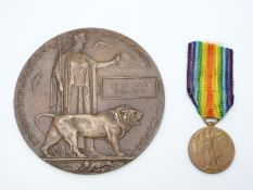 British Army WWI death plaque and Victory Medal named to G-2407 Pte Percy Leslie Goulborn, East Kent