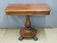 Regency mahogany folding card table, the hinged and folding top leading to baluster octagonal
