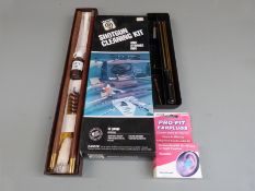 Three shotgun/ rifle cleaning kits and a pair of Pro-fit ear plugs, all new in original boxes