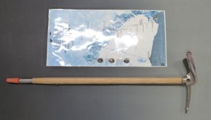 An Austrian made ice axe stamped MOD Wallner made in Austria, length if head 27cm shaft 86cm