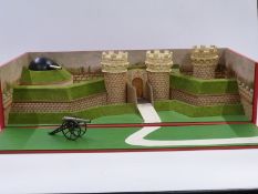 CBG Mignot diecast model diorama of a fort with gun turret in original display box, 76x37x19cm