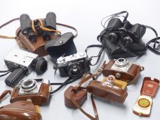 Quantity of cameras and binoculars to include Olympus 35RD, Agfa Optima, Agfa 10x40 and Prinzlux