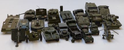 Twenty two Dinky Toys diecast model military vehicles including Mighty Antar Tank Transporter, Alvis