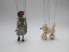 Two Pelham puppets, Dutch Girl and White Poodle, one in original box