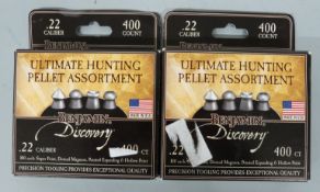 Two boxes of Benjamin Discovery Untimate Hunting .22 air rifle pellets, new and sealed.
