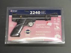 Crossman 2240 .22 air pistol, serial number 217B03633, new in original packaging.